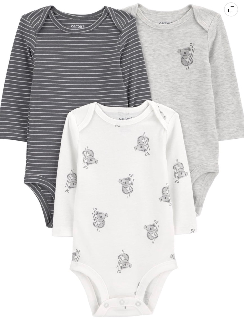 child of mine Gray, Heather Gray, White Long-Sleeve One-Piece 3-Pack